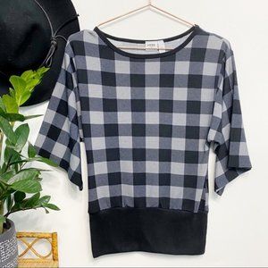 piper & blue | buffalo check kimono sleeve top grey black s